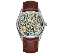 Men Watch Casual Waterproof Quartz Watches Clock Date Classic Business Brown Leather Christmas Wristwatch William Morris Art Watches, Brown, commercial