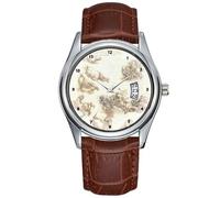 Men Watch Casual Waterproof Quartz Watches Clock Date Classic Business Brown Leather Christmas Wristwatch Study Sheet with Horses - Leonardo da Vinci Watch, Brown, commercial