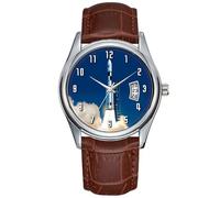 Men Watch Casual Waterproof Quartz Watches Clock Date Classic Business Brown Leather Christmas Wristwatch NASA Space Launch System Wristwatches, Brown, commercial