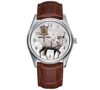 Men Watch Casual Waterproof Quartz Watches Clock Date Classic Business Brown Leather Christmas Wristwatch North Pole 1 Watches, Brown, commercial