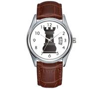 Men Watch Casual Waterproof Quartz Watches Clock Date Classic Business Brown Leather Christmas Wristwatch Black Rock Chess Piece Watch, Brown, commercial