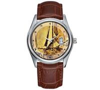 Men Watch Casual Waterproof Quartz Watches Clock Date Classic Business Brown Leather Christmas Wristwatch Impressionism Marina Seascape - Eugene Boudin Watch, Brown, commercial