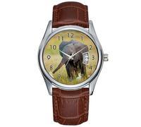 Men Watch Casual Waterproof Quartz Watches Clock Date Classic Business Brown Leather Christmas Wristwatch Baby Elephant and Birds Wrist Watches, Brown, commercial