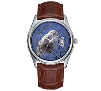 Men Watch Casual Waterproof Quartz Watches Clock Date Classic Business Brown Leather Christmas Wristwatch Snowy Owl, White Bird Against a Sapphire Blue Sky Watches, Brown, commercial