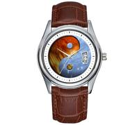 Men Watch Casual Waterproof Quartz Watches Clock Date Classic Business Brown Leather Christmas Wristwatch Fire and Ice Yin Yang Wrist Watches, Brown, commercial