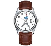 Men Watch Casual Waterproof Quartz Watches Clock Date Classic Business Brown Leather Christmas Wristwatch Eiffel Tower, France Clipart Wristwatches, Brown, commercial