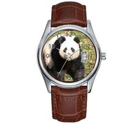 Men Watch Casual Waterproof Quartz Watches Clock Date Classic Business Brown Leather Christmas Wristwatch Adorable Panda Bear Watch, Brown, commercial