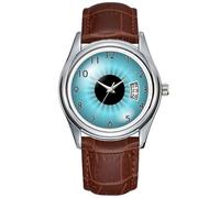 Men Watch Casual Waterproof Quartz Watches Clock Date Classic Business Brown Leather Christmas Wristwatch Eye Ball Rhinestone Watch, Black Enamel Watch, Brown, commercial