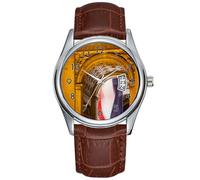 Men Watch Casual Waterproof Quartz Watches Clock Date Classic Business Brown Leather Christmas Wristwatch Flag Flies Inside The Arc De Triomphe, Paris Wrist Watches, Brown, commercial
