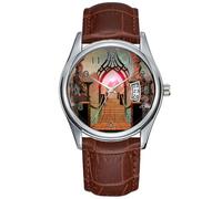 Men Watch Casual Waterproof Quartz Watches Clock Date Classic Business Brown Leather Christmas Wristwatch The Bridge to The Temple of Light Wrist Watch, Brown, commercial