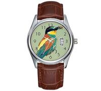 Men Watch Casual Waterproof Quartz Watches Clock Date Classic Business Brown Leather Christmas Wristwatch European Bee-Eater Vintage Retro Style Mint Green Wrist Watches, Brown, commercial