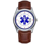 Men Watch Casual Waterproof Quartz Watches Clock Date Classic Business Brown Leather Christmas Wristwatch EMT Star of Life VVV Shield Wristwatch, Brown, commercial