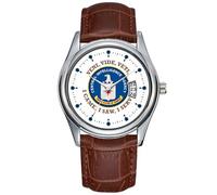Men Watch Casual Waterproof Quartz Watches Clock Date Classic Business Brown Leather Christmas Wristwatch Central Intelligence Agency Shield Watch, Brown, commercial