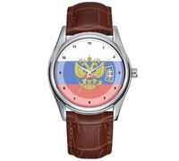 Men Watch Casual Waterproof Quartz Watches Clock Date Classic Business Brown Leather Christmas Wristwatch Flag of Commander-in-Chief of Russia Wrist Watch, Brown, commercial