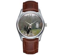 Men Watch Casual Waterproof Quartz Watches Clock Date Classic Business Brown Leather Christmas Wristwatch Irish Jaunty Car Ride in Killarney Ireland Wristwatch, Brown, commercial