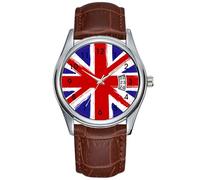 Men Watch Casual Waterproof Quartz Watches Clock Date Classic Business Brown Leather Christmas Wristwatch Grunge Style British Flag Wrist Watches, Brown, commercial