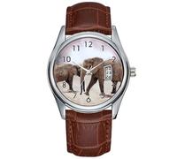 Men Watch Casual Waterproof Quartz Watches Clock Date Classic Business Brown Leather Christmas Wristwatch The Elephants Wrist Watch, Brown, commercial