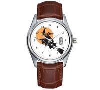 Men Watch Casual Waterproof Quartz Watches Clock Date Classic Business Brown Leather Christmas Wristwatch Wicked Witch Watch, Brown, commercial