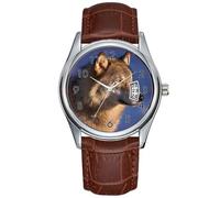 Men Watch Casual Waterproof Quartz Watches Clock Date Classic Business Brown Leather Christmas Wristwatch Gray Wolf, Canis Lupus, in The Foothills of 2 Watches, Brown, commercial