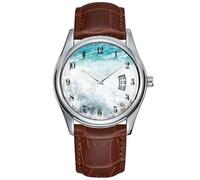 Men Watch Casual Waterproof Quartz Watches Clock Date Classic Business Brown Leather Christmas Wristwatch Sea Shore Watches, Brown, commercial