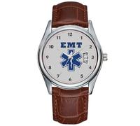 Men Watch Casual Waterproof Quartz Watches Clock Date Classic Business Brown Leather Christmas Wristwatch EMT Star of Life Wristwatch, Brown, commercial