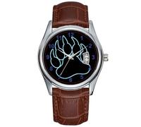 Men Watch Casual Waterproof Quartz Watches Clock Date Classic Business Brown Leather Christmas Wristwatch Gay Bear PAW NEON Blue Wrist Watches, Brown, commercial