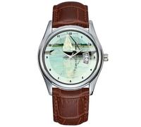 Men Watch Casual Waterproof Quartz Watches Clock Date Classic Business Brown Leather Christmas Wristwatch Impressionism Marina Amont Prairie, Maxime Maufra Watches, Brown, commercial