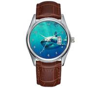 Men Watch Casual Waterproof Quartz Watches Clock Date Classic Business Brown Leather Christmas Wristwatch Great White Shark 1 Wrist Watches, Brown, commercial