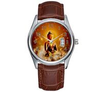 Men Watch Casual Waterproof Quartz Watches Clock Date Classic Business Brown Leather Christmas Wristwatch Buddha in The Sky wristwatches, Brown, commercial