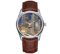 Men Watch Casual Waterproof Quartz Watches Clock Date Classic Business Brown Leather Christmas Wristwatch Downtown Miami at Dusk Watches, Brown, commercial