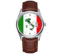 Men Watch Casual Waterproof Quartz Watches Clock Date Classic Business Brown Leather Christmas Wristwatch Map of Italy and Italian Flag Watch, Brown, commercial