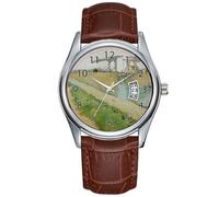 Men Watch Casual Waterproof Quartz Watches Clock Date Classic Business Brown Leather Christmas Wristwatch The Bridge of Langlois by Vincent Van Gogh Watch, Brown, commercial
