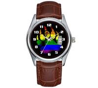 Men Watch Casual Waterproof Quartz Watches Clock Date Classic Business Brown Leather Christmas Wristwatch Gay Bear Pride Distressed Rainbow Flag Bear Paw Wrist Watch, Brown, commercial