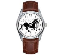 Men Watch Casual Waterproof Quartz Watches Clock Date Classic Business Brown Leather Christmas Wristwatch Unicorn Silhouette Watch, Brown, commercial