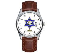Men Watch Casual Waterproof Quartz Watches Clock Date Classic Business Brown Leather Christmas Wristwatch Jewish Star Watches, Brown, commercial