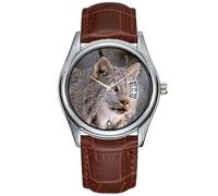 Men Watch Casual Waterproof Quartz Watches Clock Date Classic Business Brown Leather Christmas Wristwatch North America, USA, Alaska, Haines. Lynx (Felis 2 Wristwatch, Brown, commercial