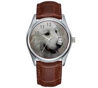 Men Watch Casual Waterproof Quartz Watches Clock Date Classic Business Brown Leather Christmas Wristwatch Great Pyrenees Watch, Brown, commercial