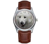 Men Watch Casual Waterproof Quartz Watches Clock Date Classic Business Brown Leather Christmas Wristwatch Great Pyrenees Watches, Brown, commercial