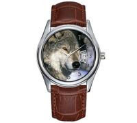 Men Watch Casual Waterproof Quartz Watches Clock Date Classic Business Brown Leather Christmas Wristwatch North America, USA, Minnesota. Wolf Canis 3 Watch, Brown, commercial