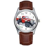Men Watch Casual Waterproof Quartz Watches Clock Date Classic Business Brown Leather Christmas Wristwatch Antique Power Wagon Pickup Truck Wrist Watch, Brown, commercial