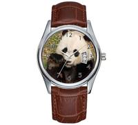 Men Watch Casual Waterproof Quartz Watches Clock Date Classic Business Brown Leather Christmas Wristwatch Hungry Panda Watches, Brown, commercial