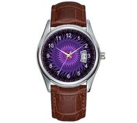 Men Watch Casual Waterproof Quartz Watches Clock Date Classic Business Brown Leather Christmas Wristwatch Black and Purple Fern Kaleidoscope Watch, Brown, commercial