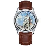 Men Watch Casual Waterproof Quartz Watches Clock Date Classic Business Brown Leather Christmas Wristwatch The Church at Montreuil - Philip Wilson Steer Wrist Watches, Brown, commercial