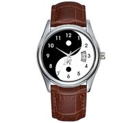 Men Watch Casual Waterproof Quartz Watches Clock Date Classic Business Brown Leather Christmas Wristwatch Harmony Yin Yang Black White Face Watch, Brown, commercial