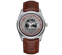 Men Watch Casual Waterproof Quartz Watches Clock Date Classic Business Brown Leather Christmas Wristwatch Treasure Trove Celtic Tree of Life [Silver] Wristwatch, Brown, commercial