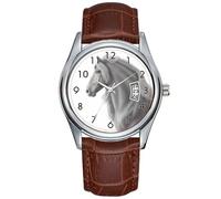 Men Watch Casual Waterproof Quartz Watches Clock Date Classic Business Brown Leather Christmas Wristwatch Proud Friesian Horse Watch, Brown, commercial