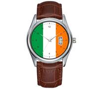 Men Watch Casual Waterproof Quartz Watches Clock Date Classic Business Brown Leather Christmas Wristwatch Irish Flag Watch, Brown, commercial