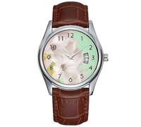 Men Watch Casual Waterproof Quartz Watches Clock Date Classic Business Brown Leather Christmas Wristwatch White Pink Flower Stem Floral Garden Flowers Wristwatches, Brown, commercial