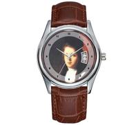 Men Watch Casual Waterproof Quartz Watches Clock Date Classic Business Brown Leather Christmas Wristwatch Impressionism Portrait Cora - Julian Alden Weir Watches, Brown, commercial