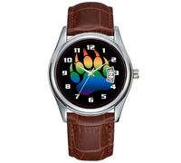 Men Watch Casual Waterproof Quartz Watches Clock Date Classic Business Brown Leather Christmas Wristwatch Bear Pride Gradient Flag Bear Paw Wrist Watch, Brown, commercial